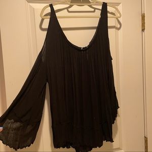 Free People Black open shoulder blouse
